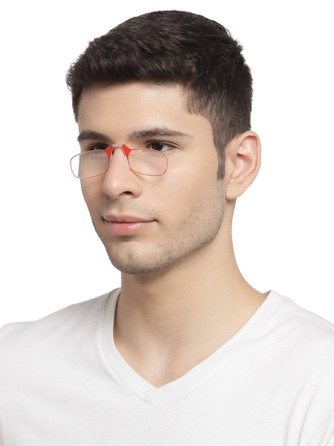 YOURSPEX YOURSPEX Nose Clip Reading Glasses for Men & Women, 1.50 Lens Power - UV Protected Clear Frame (Red)