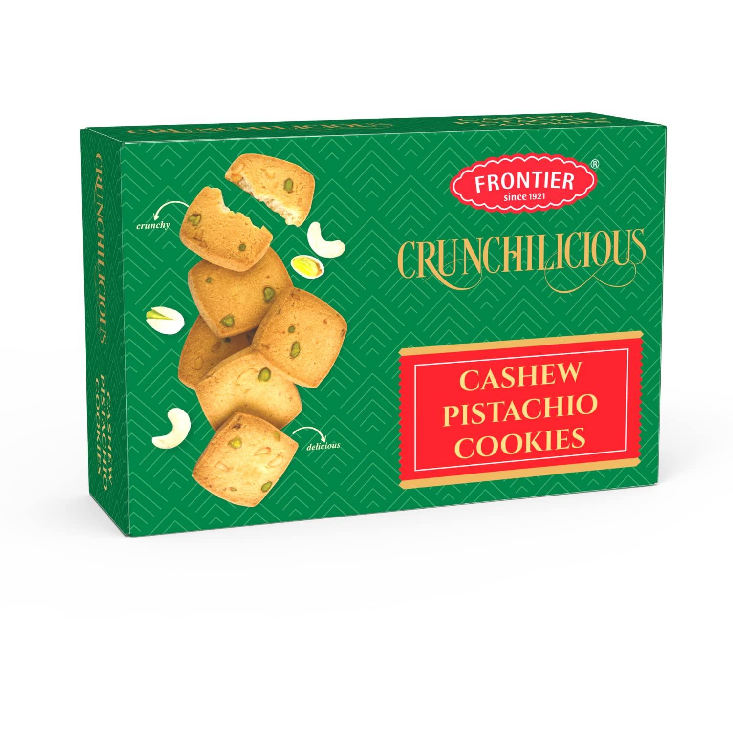 FRONTIER Frontier Biscuits - Cashew Pistachio Cookies for Birthday, Festivals Gift, Crunchy and Delicious Eggless Healthy Kaju Pista Loaded Cookies, Best Bakery Biscuit Pair it with Tea & Coffee – 300 G
