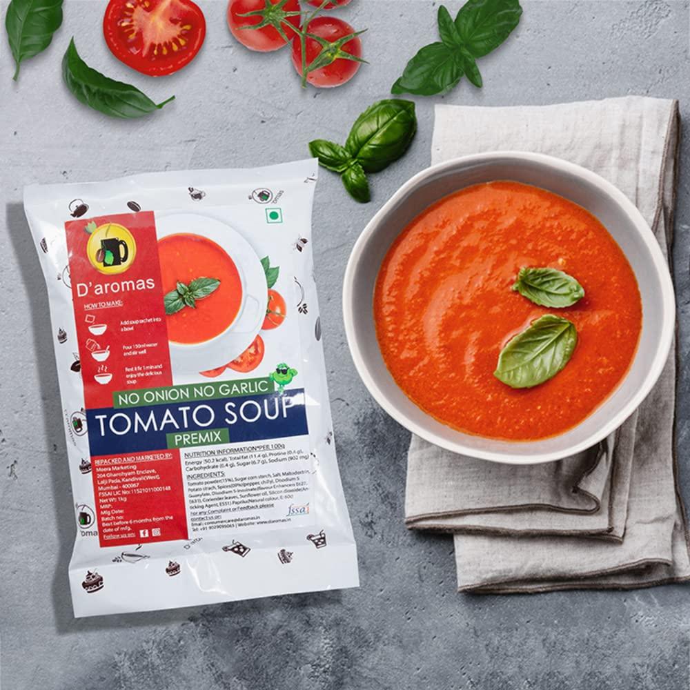 D\'aromas D\'aromas Instant Jain Tomato Soup 2Kg, Instant Premix Powder With No Onion & No Garlic, Instant Mix Powder, Veg Soup, No Artificial Flavour & Colour 500gm (Pack Of 4)