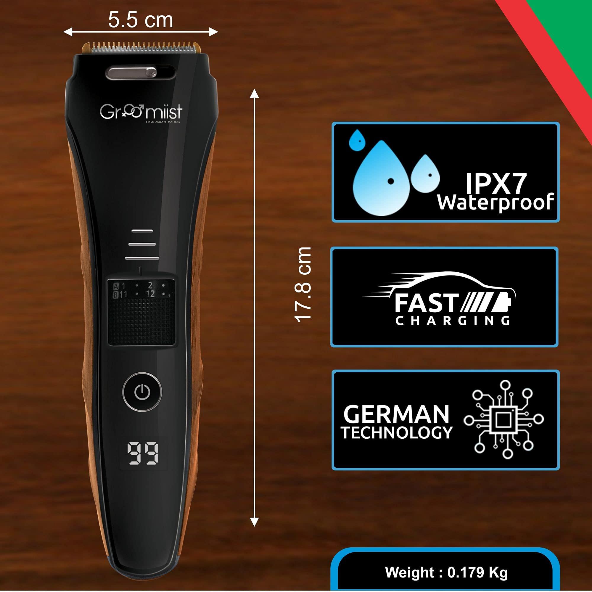 Groomiist Groomiist Aquatouch Corded | Cordless Copper IPX6 Waterproof Electric Shaver for Men |Beard Trimmer with Body Grip Side, wooden Texture & LED Display (Body, Beard, Hair Clean Shaver) | 1 Year Manufacture Warrenty) Length Setting : 1mm to 20mm(CS-24)