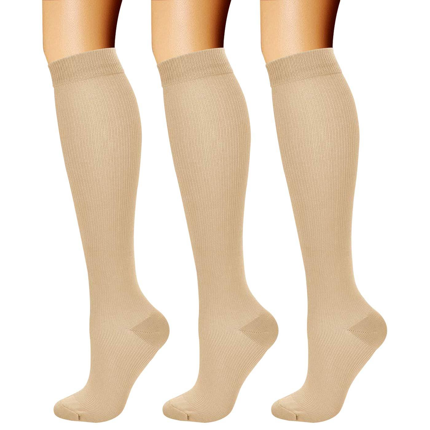 CHARMKING CHARMKING Compression Socks (3 Pairs) 15-20 mmHg is Best Athletic & Medical for Men & Women, Running, Flight, Travel, Nurses, Edema - Boost Performance, Blood Circulation & Recovery (S/M, Nude)