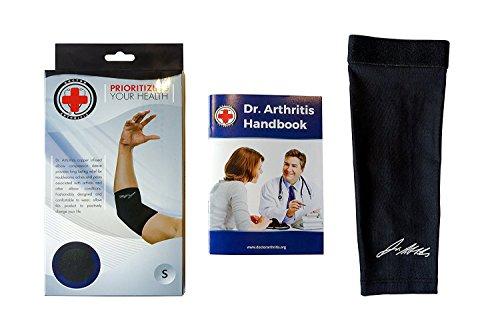 Dr. Arthritis Dr. Arthritis Copper Infused Elbow Compression Sleeve + Doctor Written Handbook (Single) (Black, L)