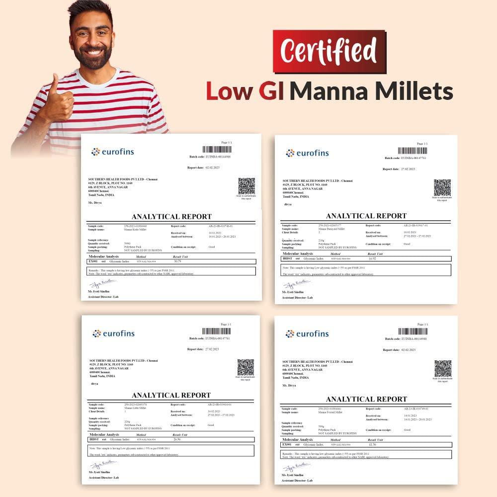 Manna Manna Millets 5Kg Combo Pack of 5, Unpolished Millets, Siridhanya,Certified Low GI, Little 1kg, Kodo 1kg, Foxtail 1kg, Proso 1kg, Barnyard 1kg. Natural Grains 500g(Pack of 10)
