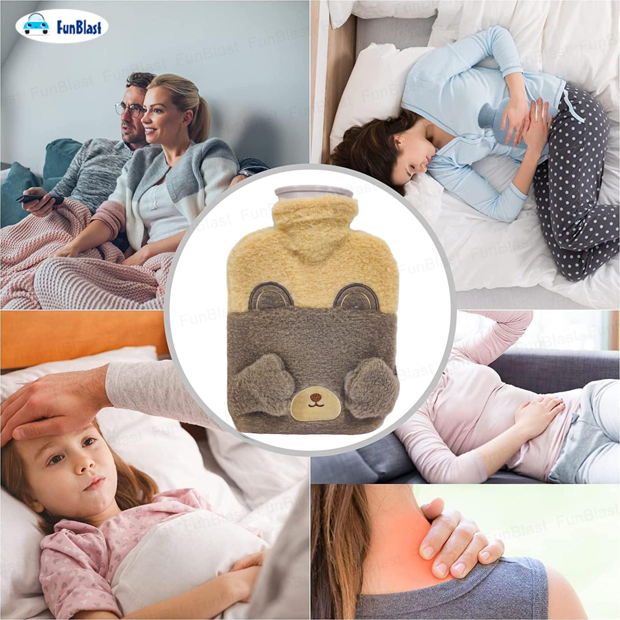 FunBlast FunBlast Hot Water Bag with Cute Cartoon Design Soft Cover for Pain Relief Heating Bag, Heating Pad Hot Water Bottle & Rubber Bottle for Hot Water Bag for Pain Relief- 1000 ML (Brown-Bear)