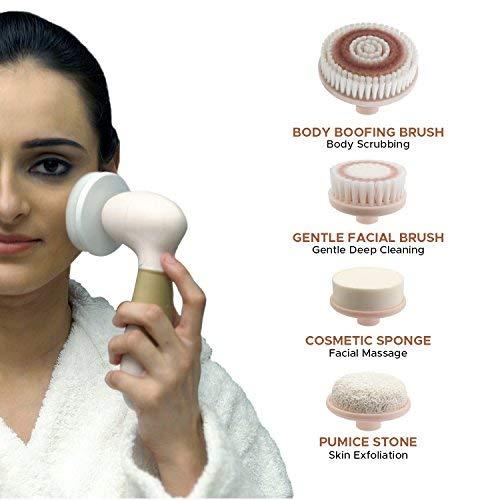 Lifelong Lifelong LLM126 Electric Portable Face Cleanser and Massager Brush with 4 Brush Heads & LLM27 Electric Handheld Full Body Massager (Brown)