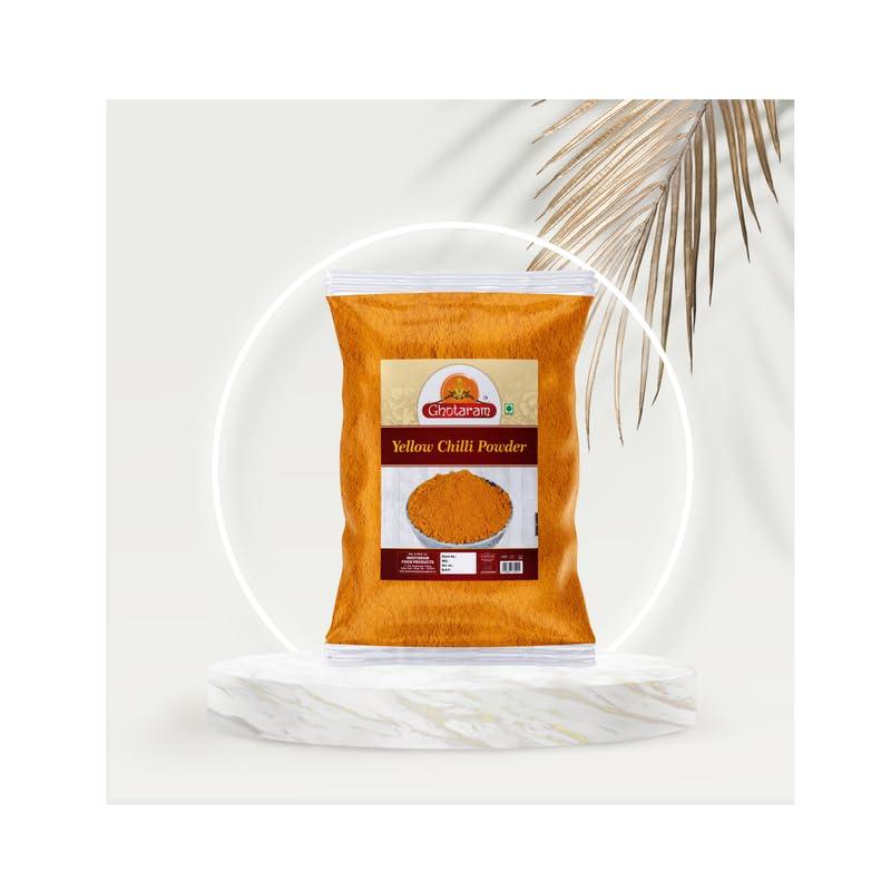GHOTARAM Ghotaram Naga King Chilli Mixed Natural Bhut Jolokia Chilli Powder (Smoke Dried) Yellow Chilli Powder Peeli Mirch Powder | Extremely Hot Chilli Powder Peesi Peeli Mirch Powder-150Gx1Pk