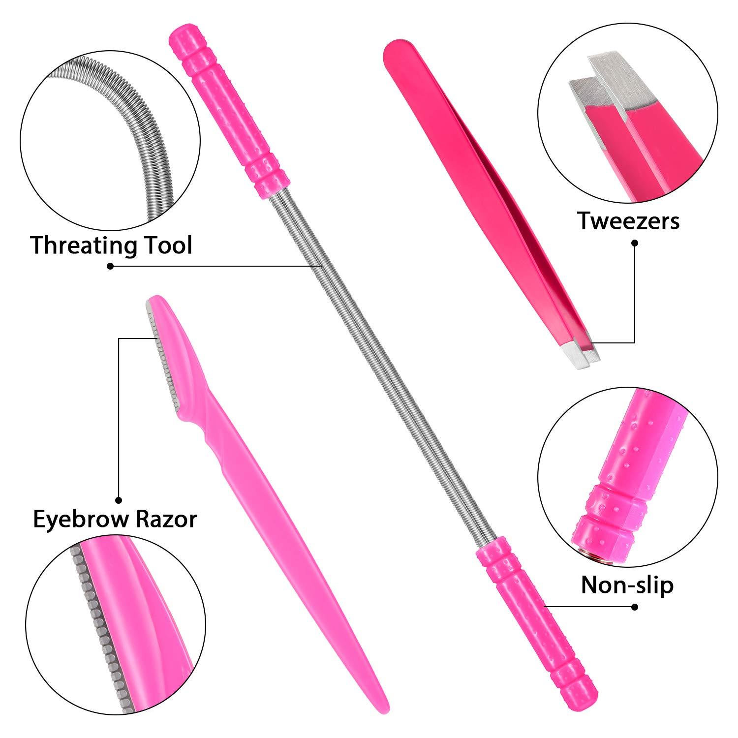 Hicarer 14 Pieces Facial Hair Remover Set Spring Epilator Hair Removal Springs Eyebrow Razors Beveled Tweezers Removes Hairs Women Face Threading Tool