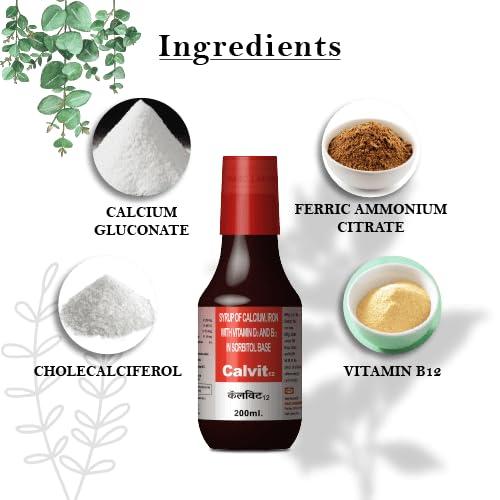 Generic Calvit 12 Syrup | Complete Nutritional Support | Vitamin D & B12 | Strong Bones | Cardiovascular Health | Anemia Relief | For All Ages | Calcium, B12, D3 Formula