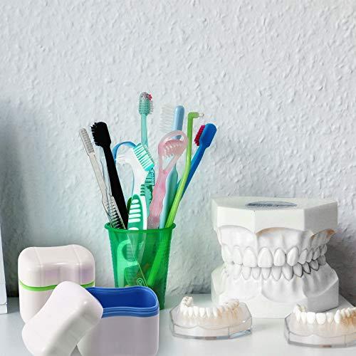 Patelai 2 Denture Bath Cases with 2 Denture Cleaner Brushes Denture Boxes Dentures Container with Basket Denture Holder Brush Retainer Case for Travel Retainer Cleaning (Lake Blue, Light Green, Blue, Green)