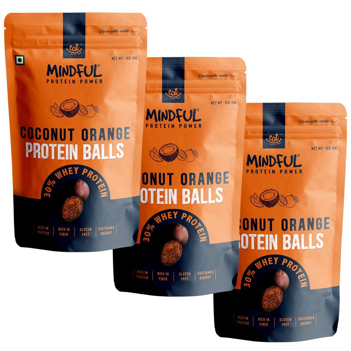 EAT Anytime Eat Anytime Mindful Healthy Coconut Orange Protein Balls | 30% Whey Protein | Rich in Protein & Fiber | Gluten Free Snacks, No Added Sugar | Healthy Chocolate Protein Snack - 100gm(Pack of 3)