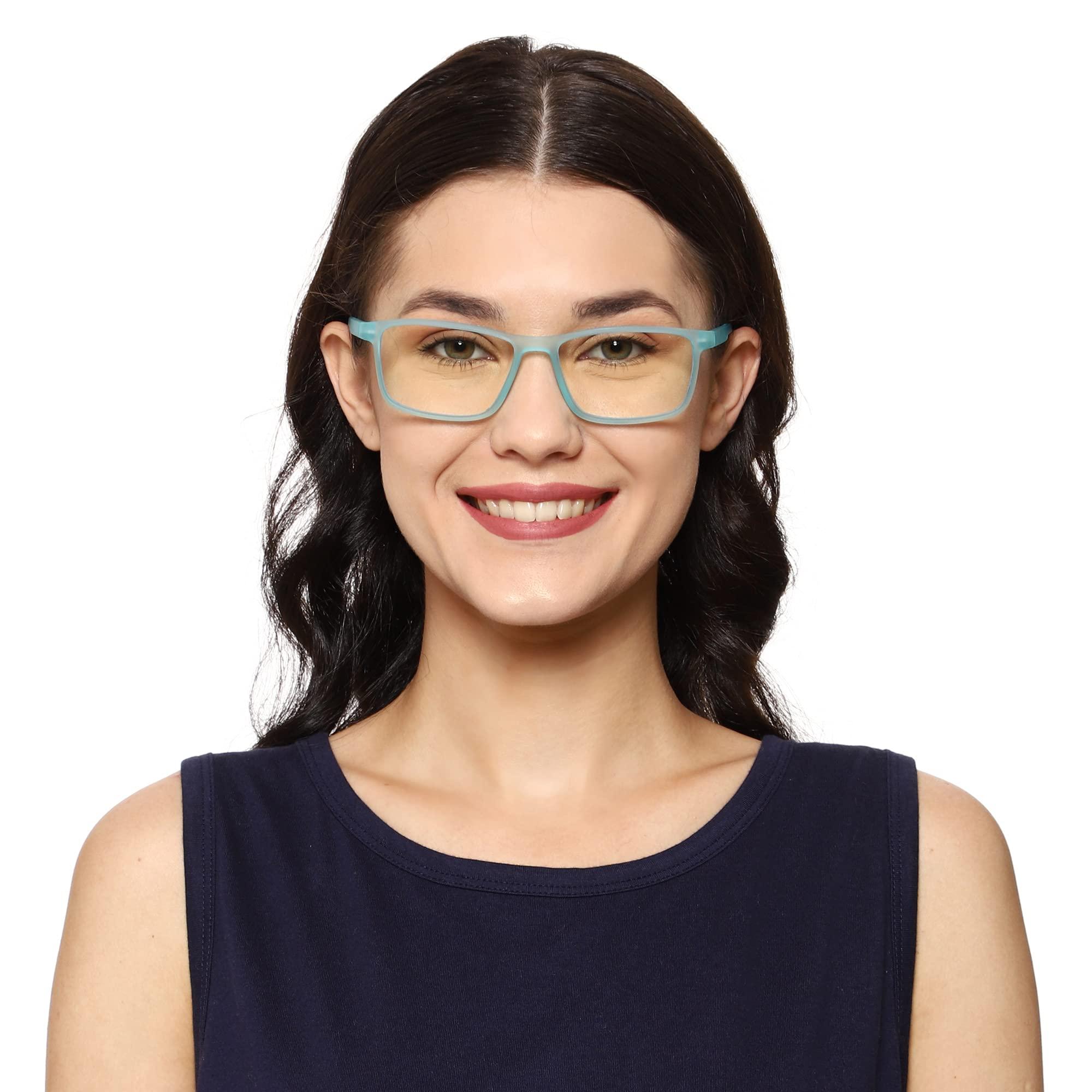 Aferelle Meganfox | Zero Power Bluecut & Antiglare Computer Eyeglasses For Men and Women | Full Rim Rectangle| CR Lens | TR90 Frame | | Medium (Matt Light Turquoise)