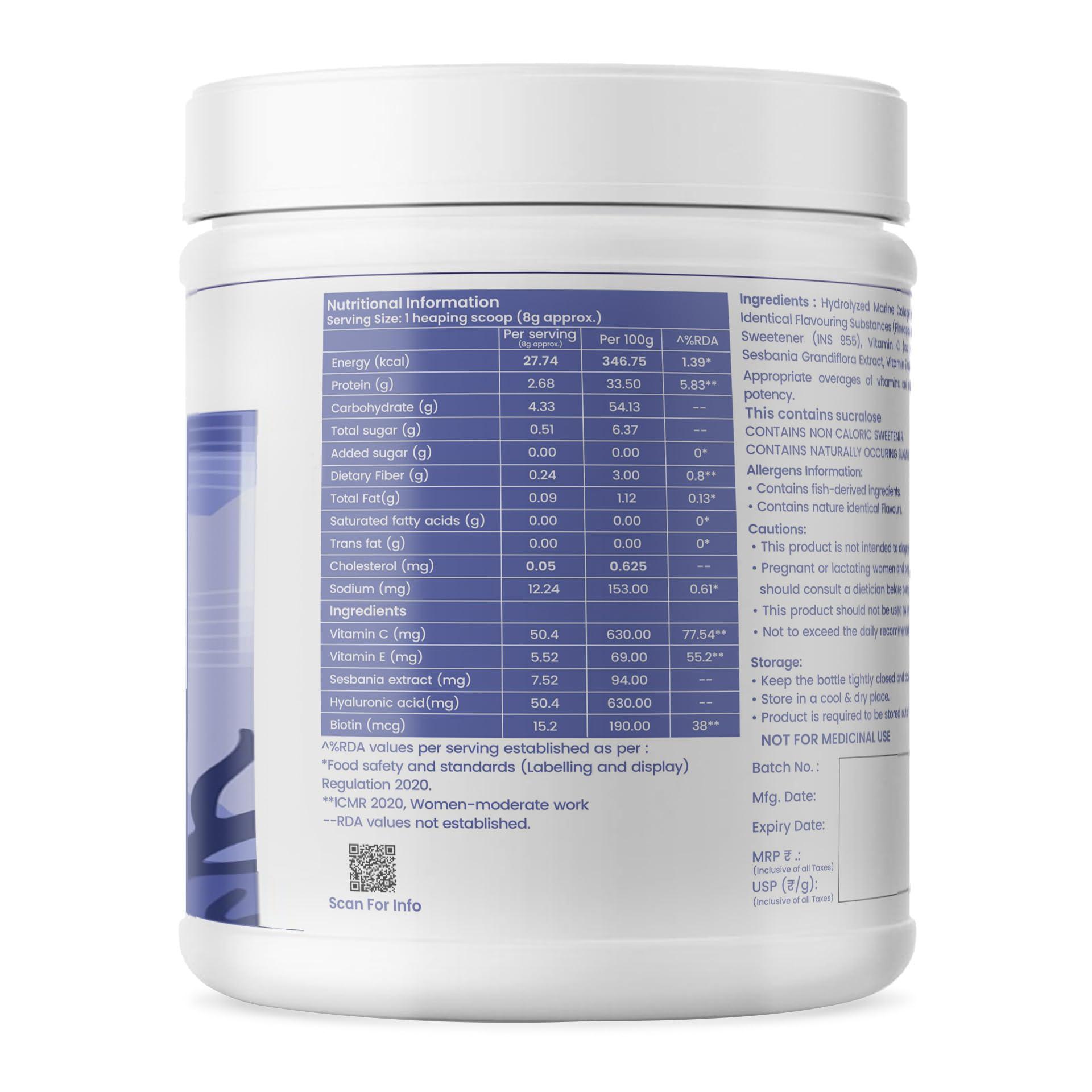 Dr. Morepen DR. MOREPEN Marine Collagen Skin Protein Powder With Hyaluronic Acid, Vitamin C, Sesabania & Biotin | Pineapple Flavour | 250g