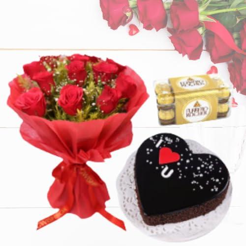 80 rose garden 80 Rose Garden Valentines Day Gift Combo | 10 Red Roses Bouquet with 500 gm Chocolate Heartshaped Cake | Surprise Gift for Your Loved Once | Next day Delivery
