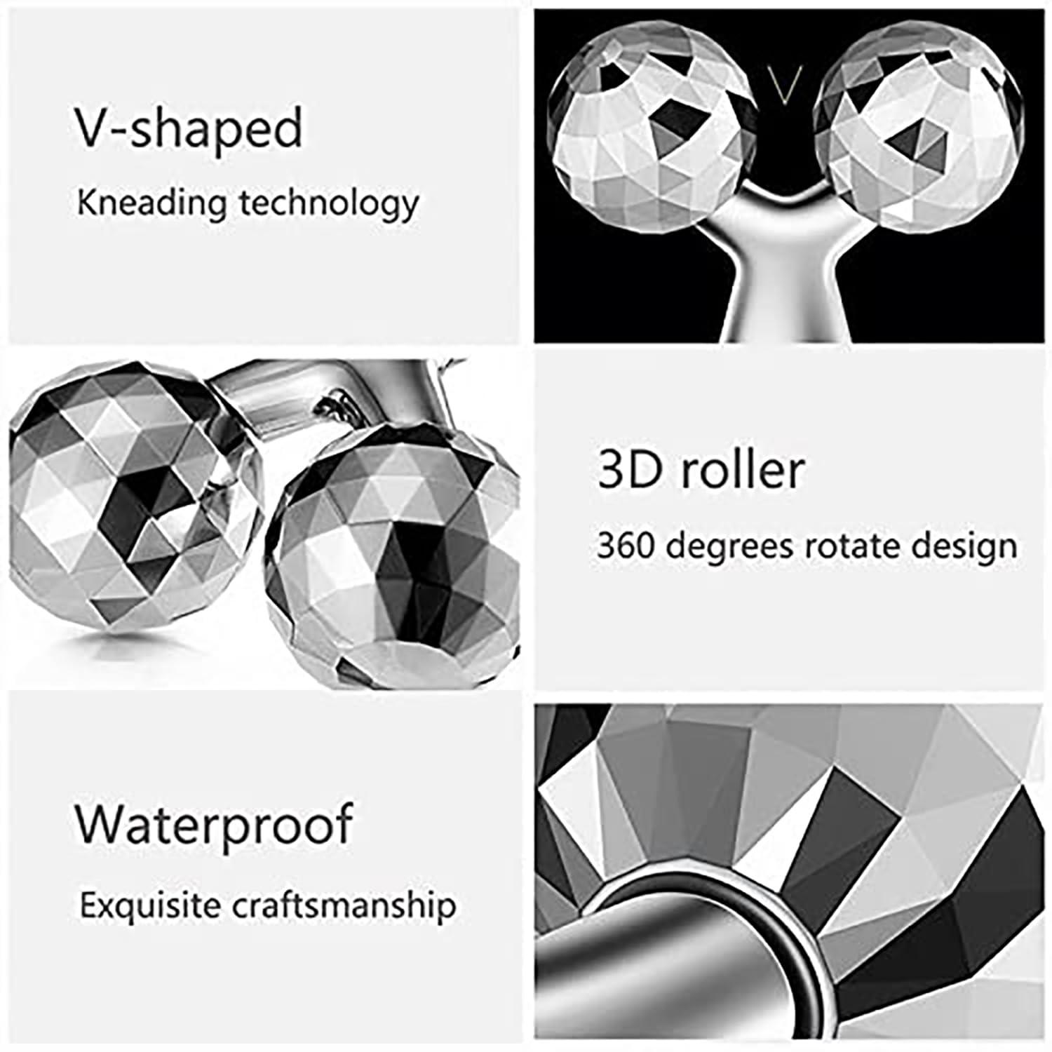 VIRTUAL WORLD Virtual World Facial and Body Massage Roller - Solar Powered 3D Manual Massager for Skin Lifting and Wrinkle Removal (Silver)