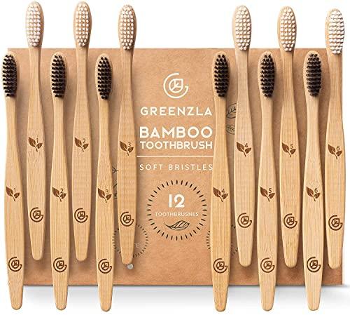 GREENZLA GREENZLA Biodegradable & Compostable Charcoal Wooden Bamboo BPA-Free Soft Bristles Eco-Friendly, Natural Manual Toothbrushes Set for Adult (12 Pack)