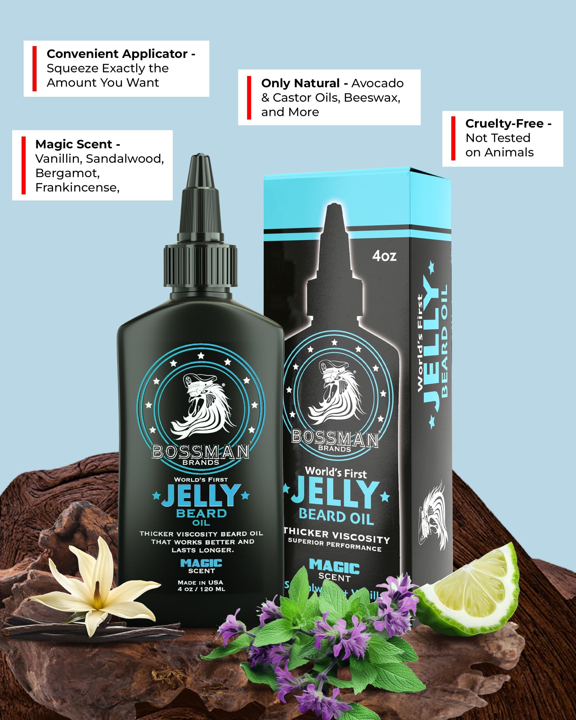 Bossman Magic : Bossman JELLY Beard Oil - World\'s First Jelly Beard Oil, Bonds to Beard Hair Better than Conventional Oils, 3-in-1 Moisturizing, Taming and Strengthening 4oz (Magic Scent)