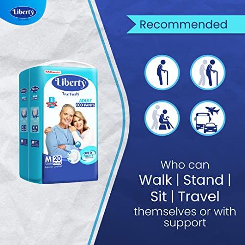 Liberty Liberty Eco Adult Diaper Pants, Medium (M) Size, 20 Count, Waist Size (61-115cm | 24-45 inches), Unisex, High Absorbency, Leak Proof, Overnight Protection, Pack of 2