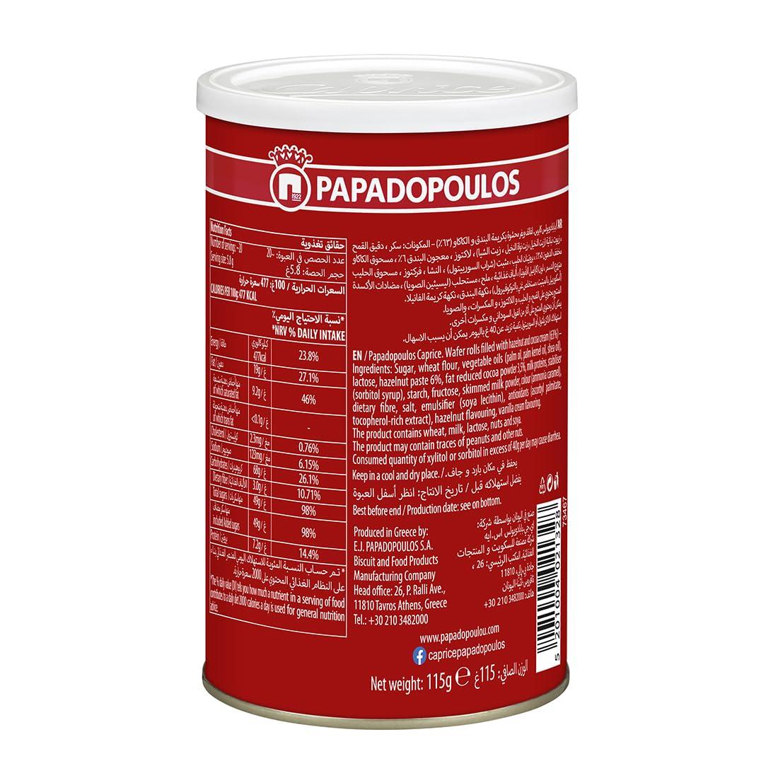 Caprice Caprice Classic Delicious Wafer Roll Sticks with Hazelnut and Cocoa Cream, Smooth Crunchy Snacks, Biscuits, Crackers, Sweet Treats for Kids and Adults, 115gms (Pack of 1)