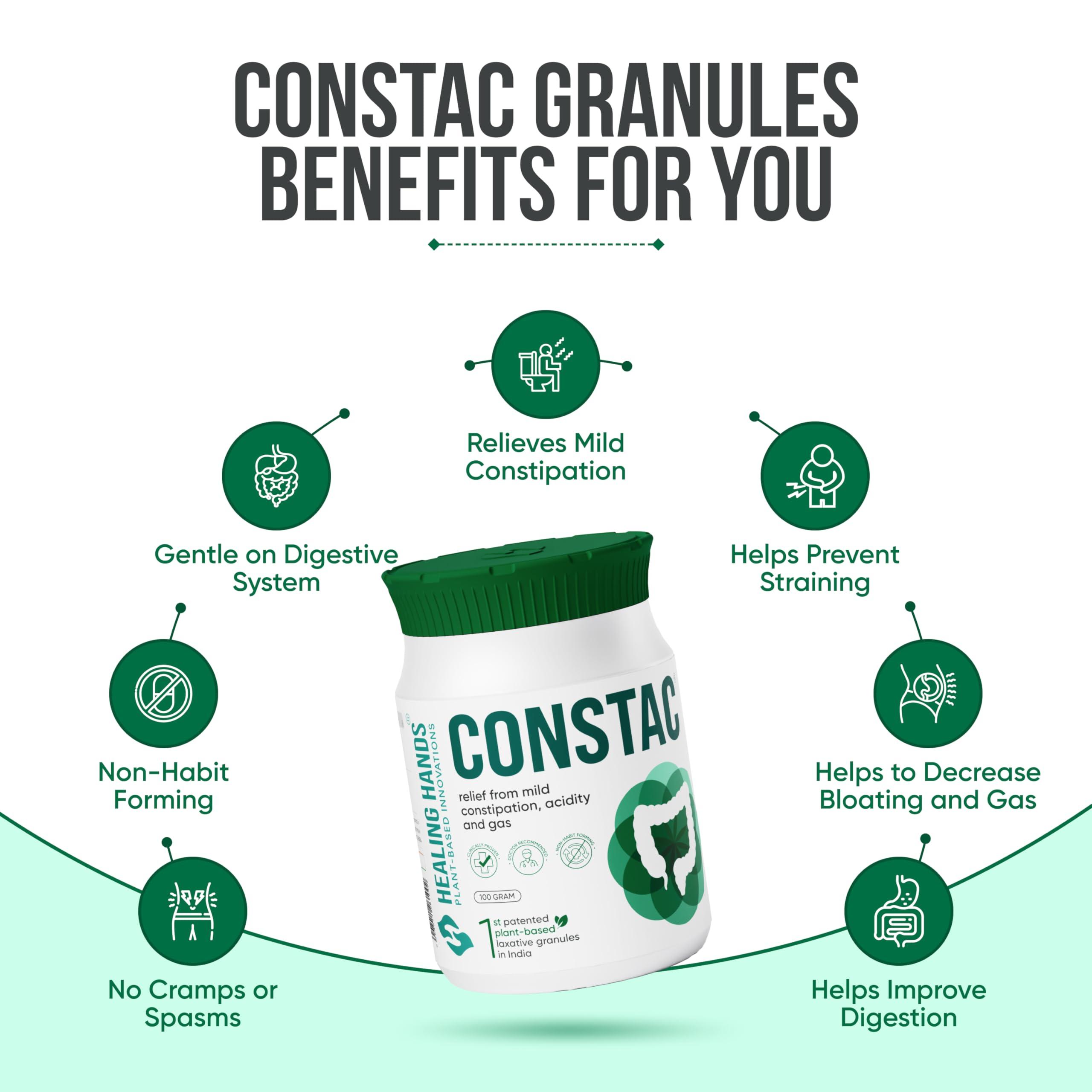 Healing Hands Healing Hands Constac for Relief in Mild Constipation, Acidity and Gas, Plant Based Natural Constipation Solution, Clinically Proven, Herbal 100gm (Granules)