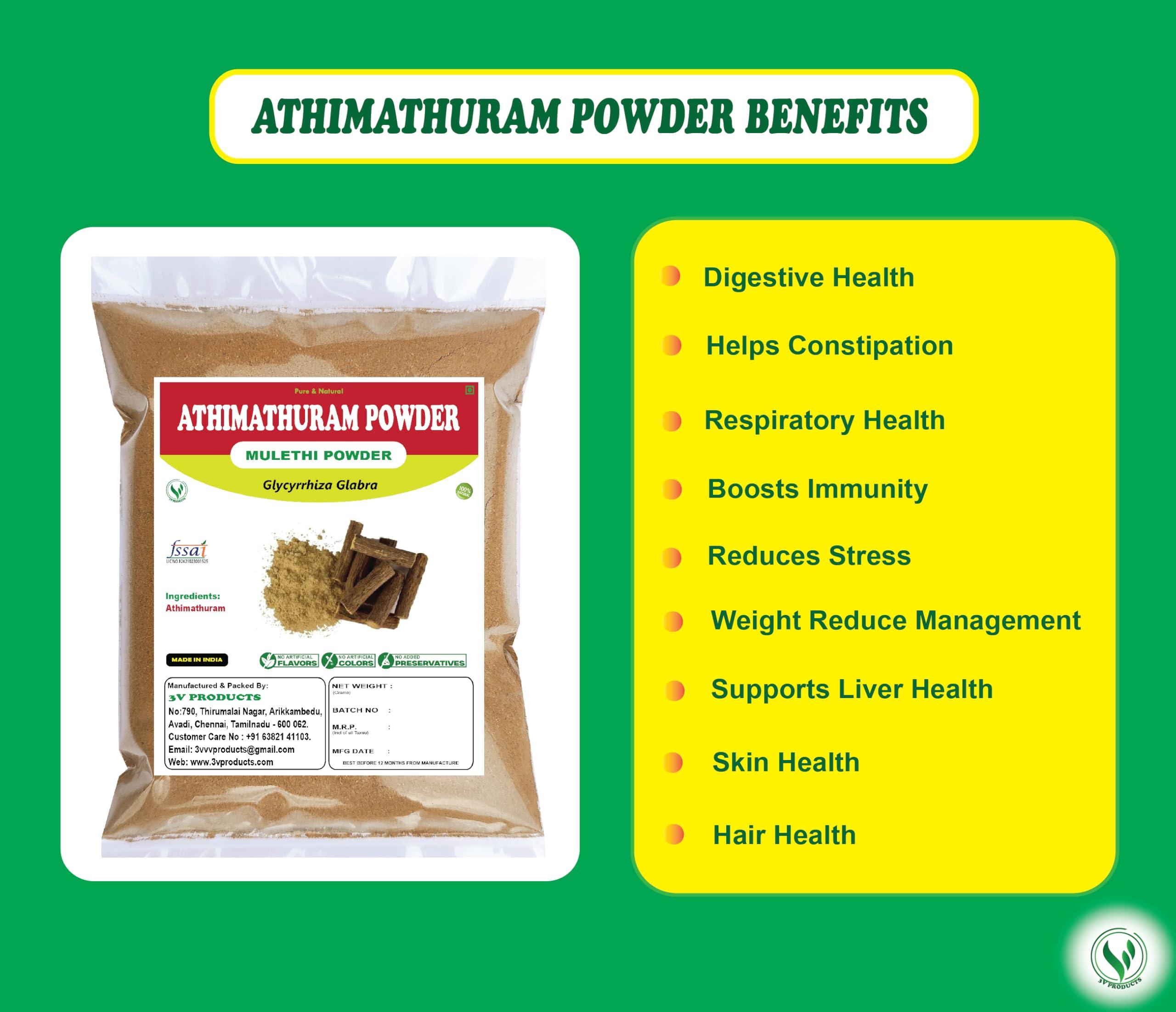 3V PRODUCTS Athimathuram Powder 200g | Mulethi | Licorice | Glycyrrhiza Glabra (Pack of 2x100g)