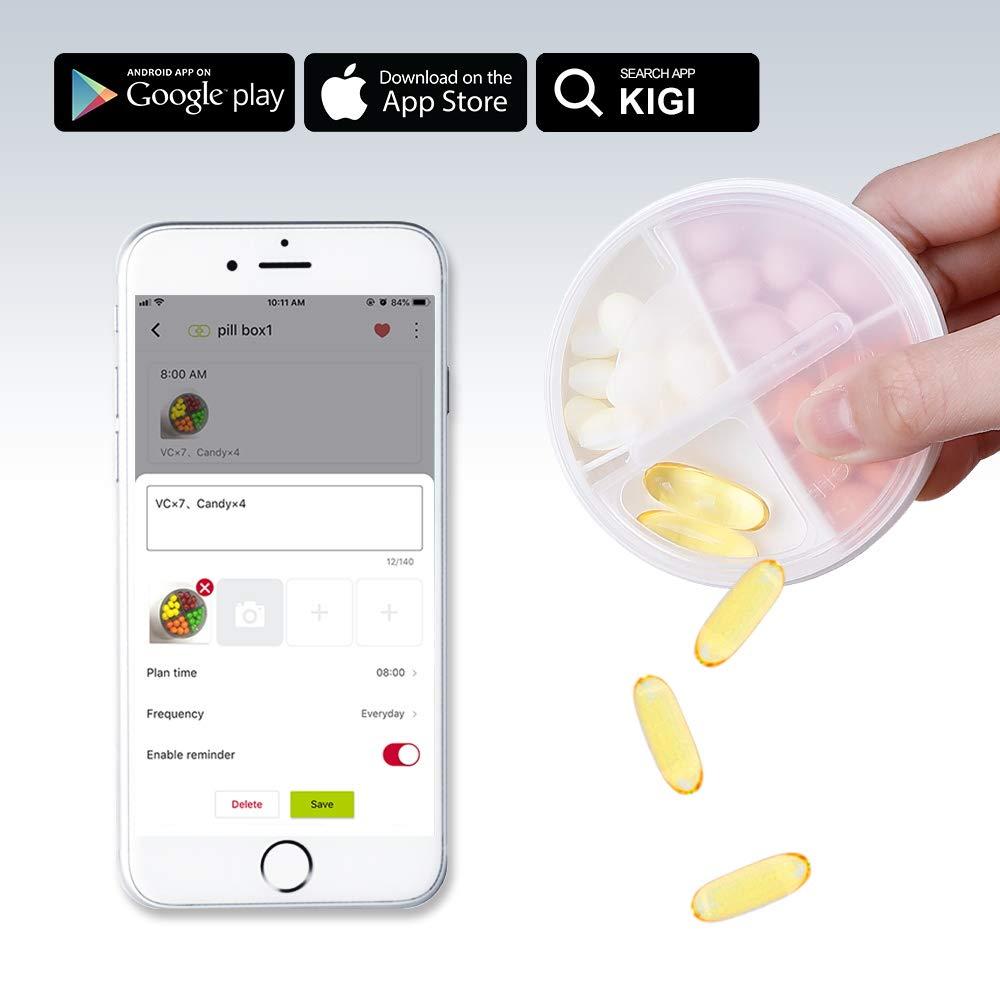 KIGI Weekly Pill Organizer 7 Days (4 Time A Day), KIGI Pill Case Sorter with Reminder and Large Removable Compartments Supplement Containers for Travel Gym Office Home (White 3.1 * 5.9Inch)