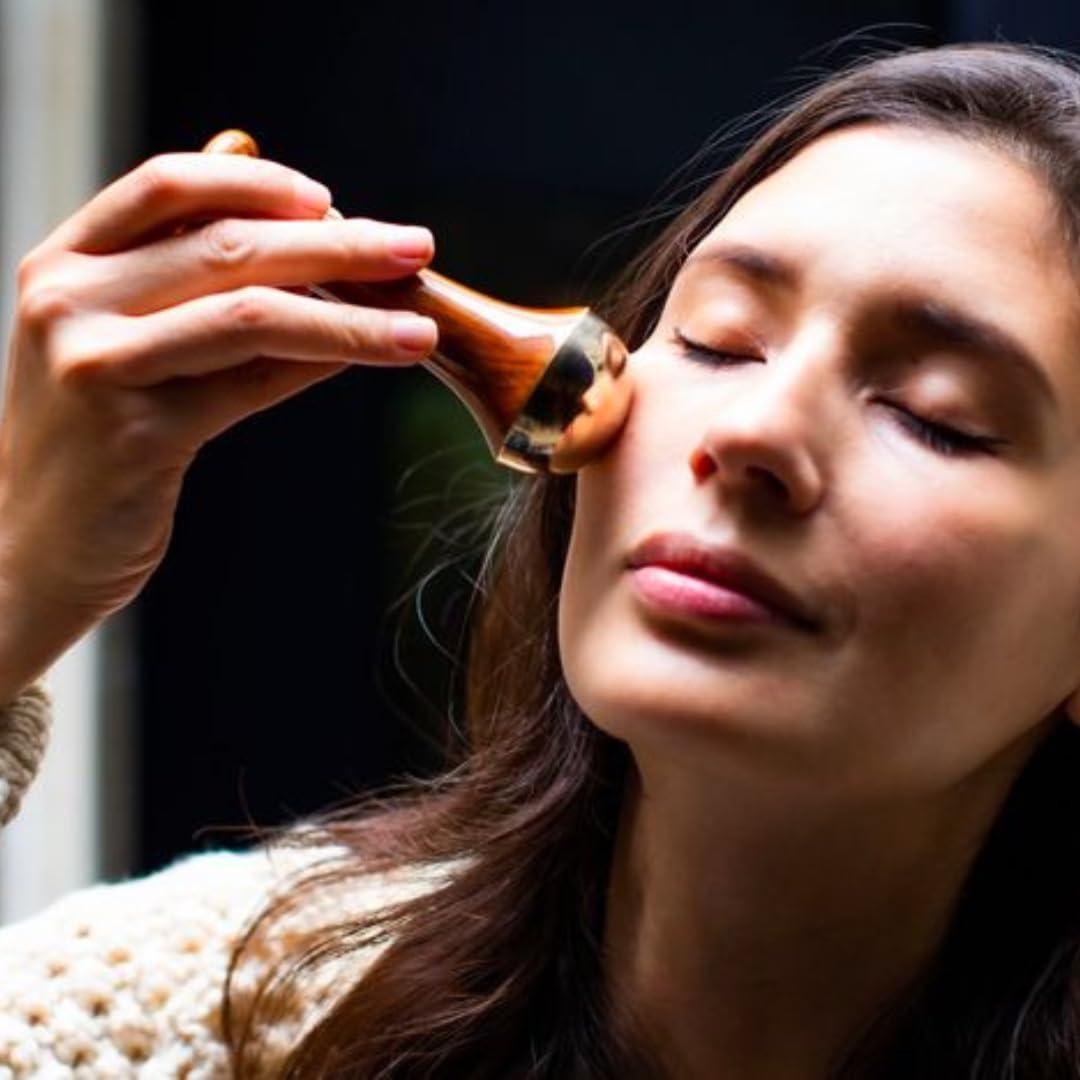 Casaveda Casaveda Face & Acupressure Double Sided Kansa Wand Iastem Tool Massager With Teak Wood Handle For Detoxification And Deep Relaxation (Natural Brown, Small)