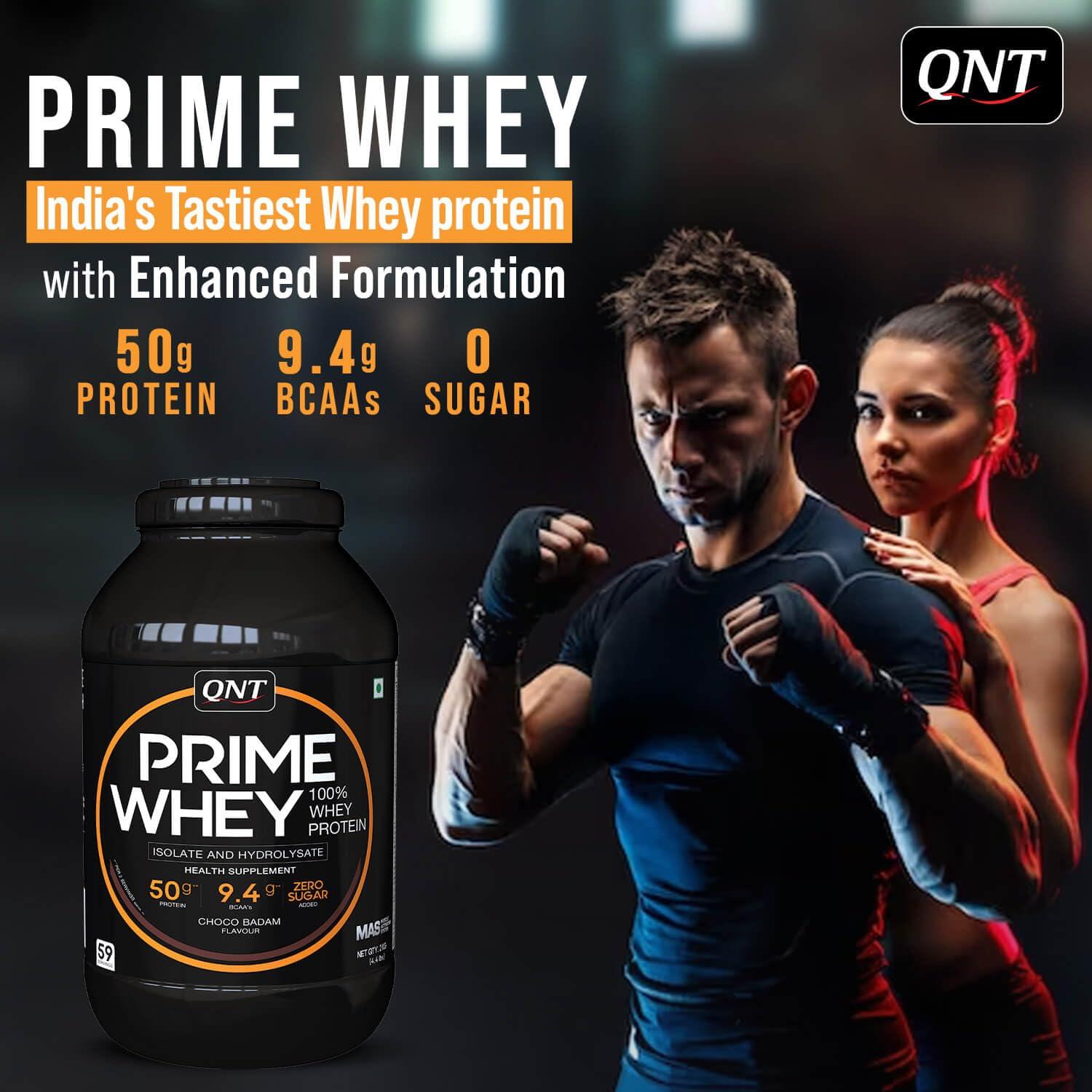 QNT QNT Prime Whey Protein Powder | Kesar Kaju Pista, 1 Kg | Triple Blend of Whey Isolate, Concentrate & Hydrolysate | 25g Protein, 5.9g BCAA per Scoop | Best Whey Protein Powder for Men & Women
