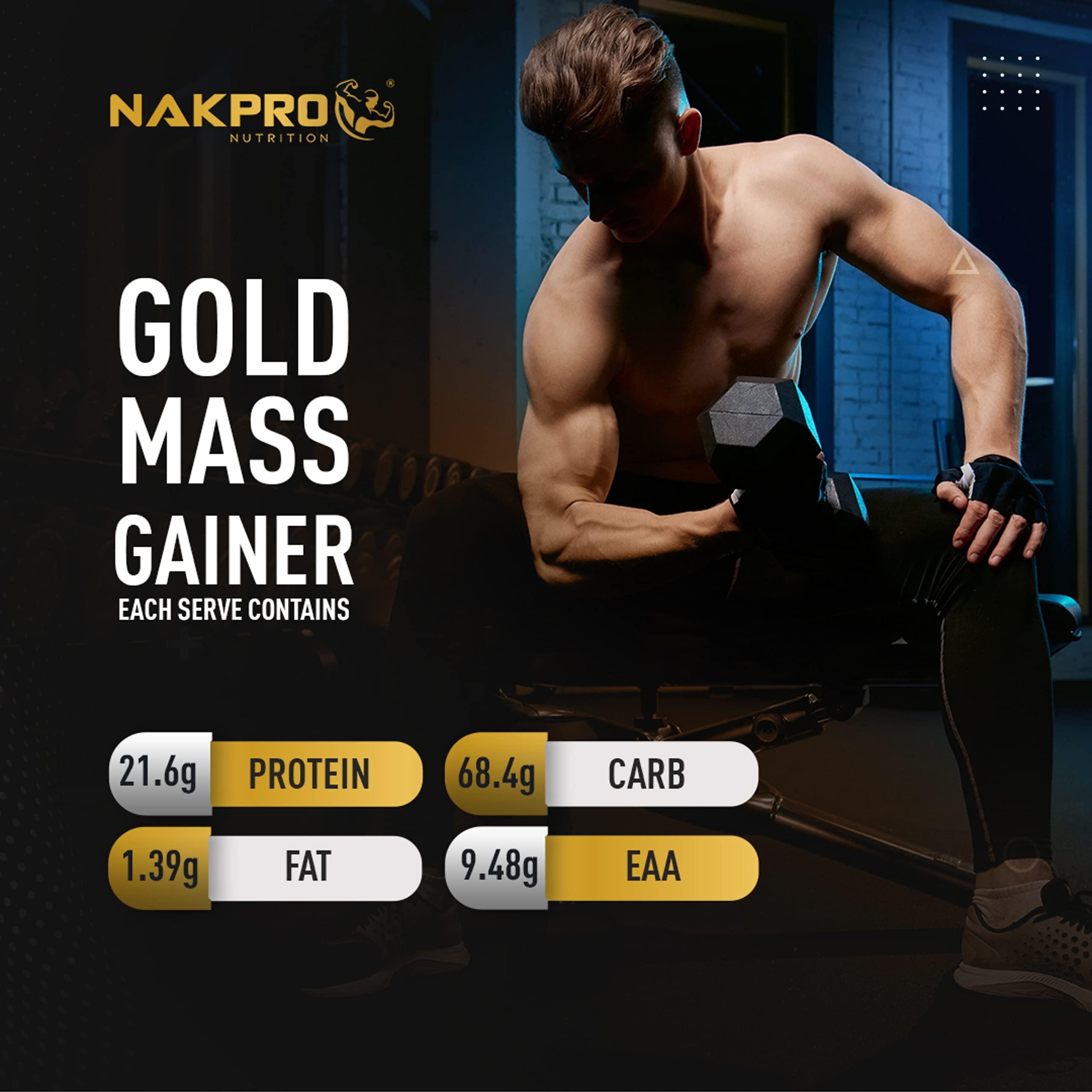 NAKPRO Nakpro Gold Mass Gainer Powder 5Kg, Banana| Lean Muscle Whey Protein Mass Gainer | 21g Protein, 68g Carb, 372 Calories Per Scoop for Muscle Support & Muscle Mass Gain