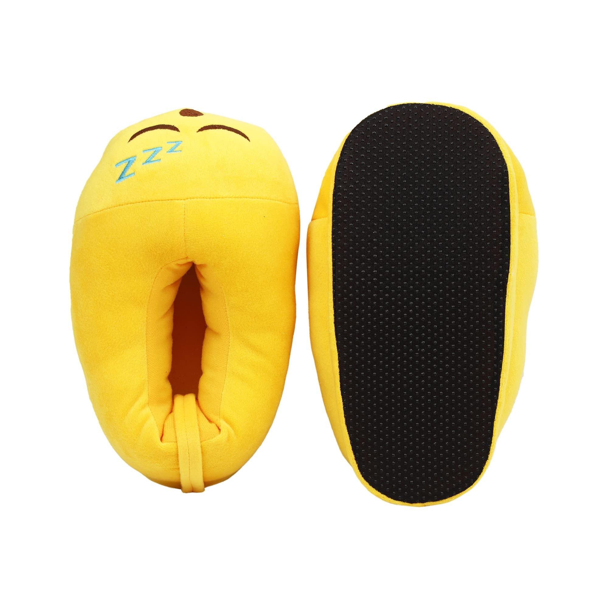 Qualtos Qualtos Sleep Emoji Plush House Indoor Bedroom Mens Yellow Slipper Free Size & matching Eye Mask