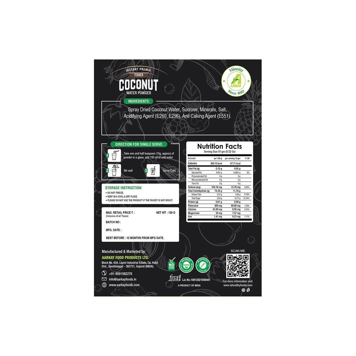 AARKAY Aarkay All Fresh Minnitz Natural Instant Tender Coconut Powder - No Preservatives, Artificial Flavors or Colors - Chemical Free with Full Benefits of Tender Coconut Water - Nutrient-Rich Electrolyte Drink Mix. 480 g(Pack of 4)