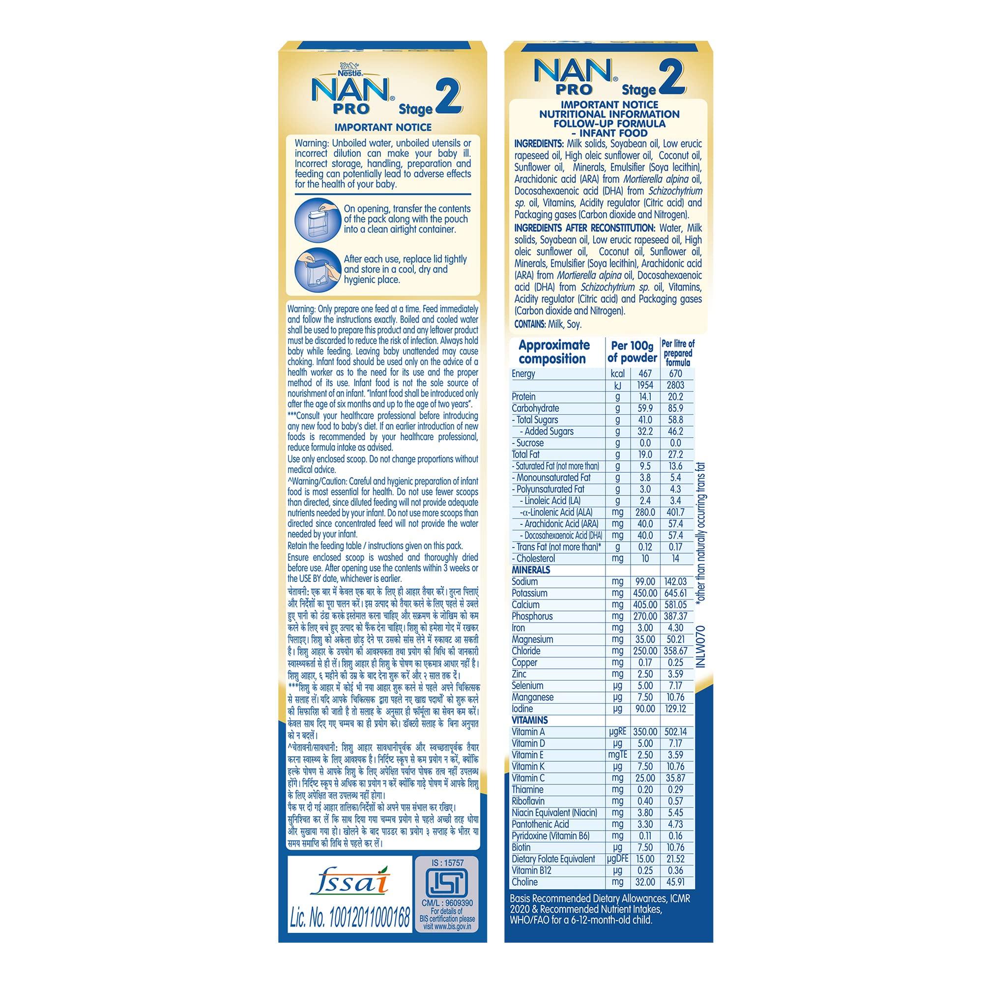 NAN Nestl Nan Pro 1 Infant Formula Powder (Upto 6 Months), Stage 1-400G Tin Pack & Nestle NAN PRO 2 Follow-up Formula Powder - After 6 months, Stage 2, 400g Bag-In-Box Pack