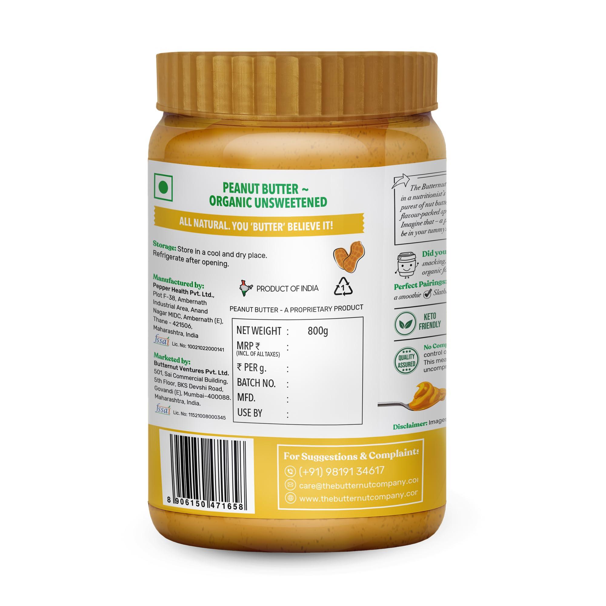 The Butternut Co. The Butternut Co. Protein Chocolate Fudge Peanut Butter Creamy 800g & Organic Unsweetened Peanut Butter Creamy 800g - 1.6kg Combo Value Pack