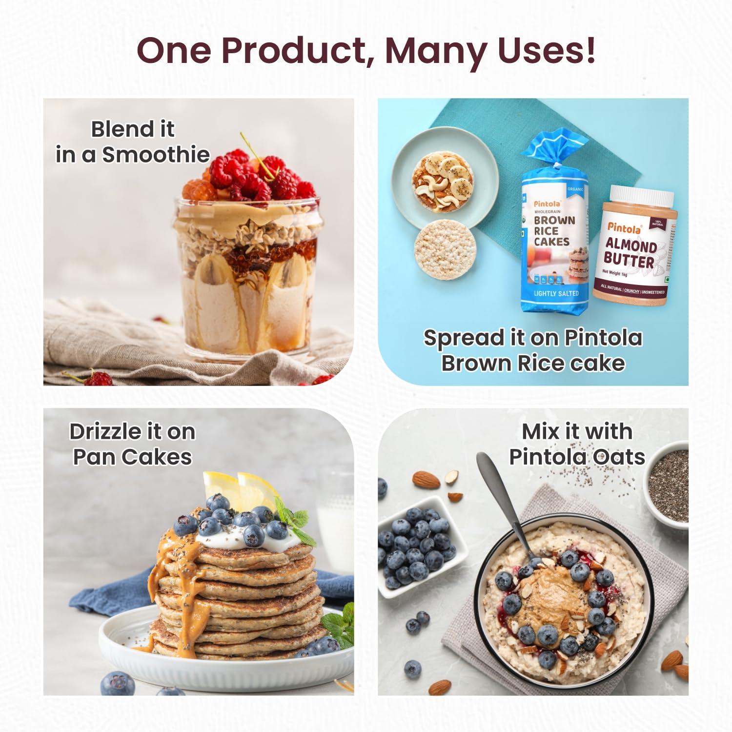 Pintola Pintola Almond Butter Crunchy 200g - All Natural Unsalted Butter, Healthy Almond Butter Unsweetened for Bread Spreads, Vegan Almond Butter