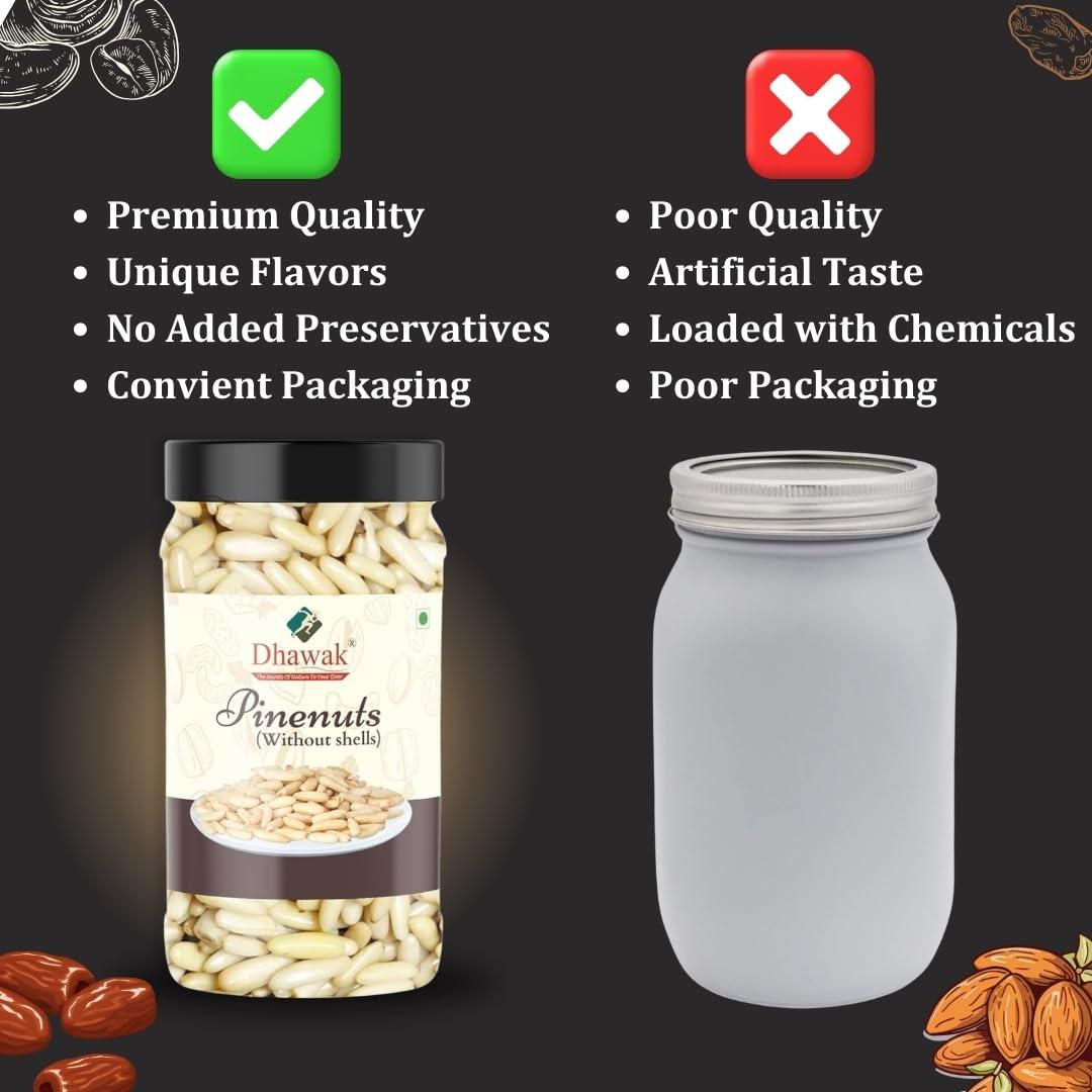 DHAWAK Dhawak Pine Nuts without shell, 200 Gms. | Chilgoza Dry Fruits [Jar Pack]