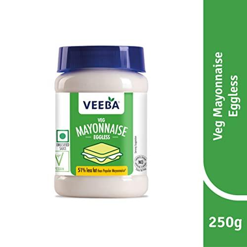 VEEBA Veeba Eggless Mayonnaise (250g) I Veg Mayonnaise I 100% Vegetarian Mayo I Extra Creamy and Delicious I Rich and thick texture I Dip, Spread and Dunk