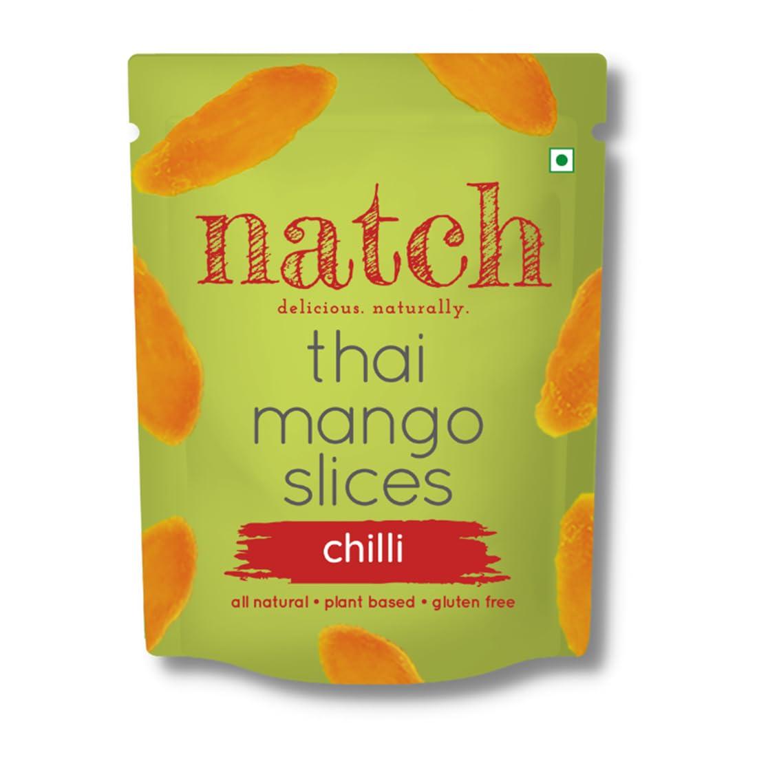 natch Natch Dried Thai Mango Slices, 100% All Natural, Vegan, Gluten Free, No Artificial Preservatives, Trans Fat Free, Rich in Antioxidants, Bare and Chili Flavour, 60gm each (Pack of 2)