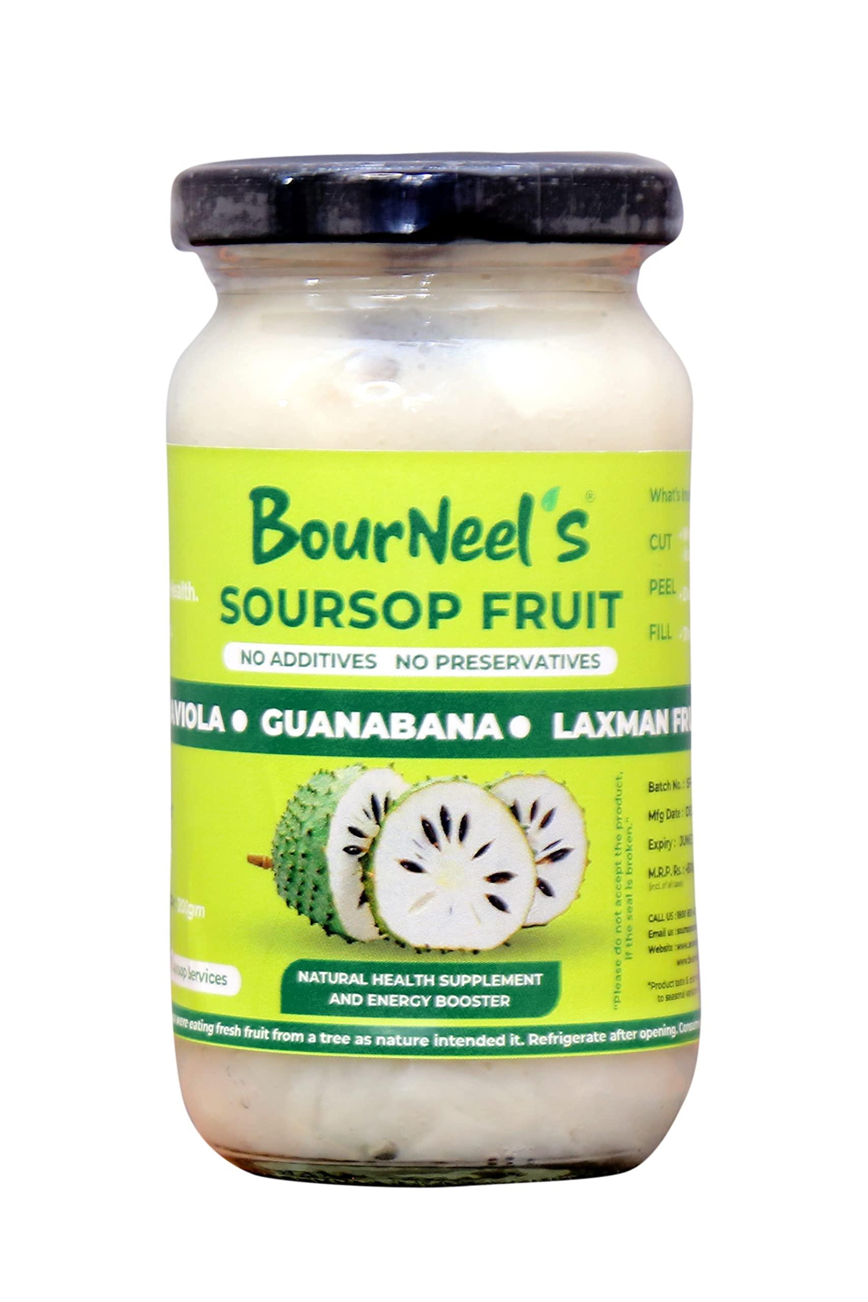 BourNeel's BourNeel\'s Soursop Fruit Jar 200gm Pack of 1 | No Preservatives | Immunity & Energy Booster | Organic Natural & Real Healthy Graviola Laxman Phal Fruit | High Vitamin C |