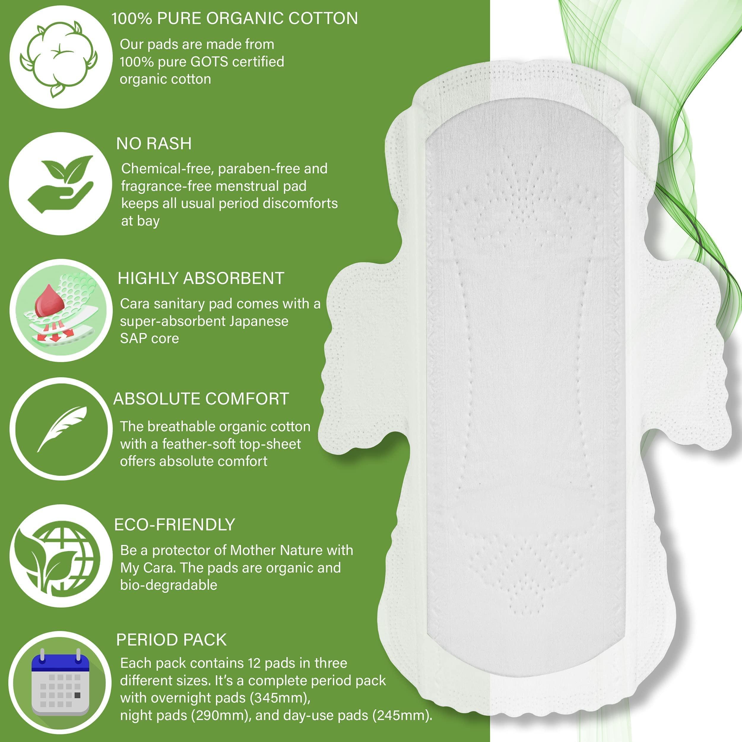 My Cara My Cara Ultra-thin Sanitary Pads/Napkins for women (12 MEDIUM) | Organic Cotton I Super Absorption | Disposable Pouch I Eco-friendly | Ultra Thin I