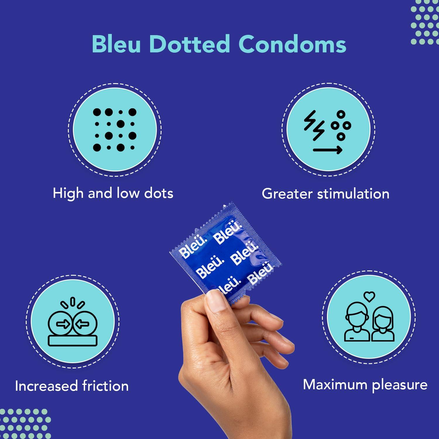Bleu Bleu Vegan & 100% Natural Latex Dotted Condoms for Men | with Extra Dots | Toxin Free - 8 Count (Pack of 3)