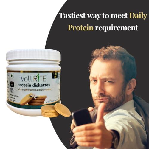Voll Sant Voll RiTE Protein Diskettes | Protein Biscuit with multivitamin and multimineral| No Sugar| Cholesterol free| High Protein with B Vitamins | Vanilla Flavour, 250g