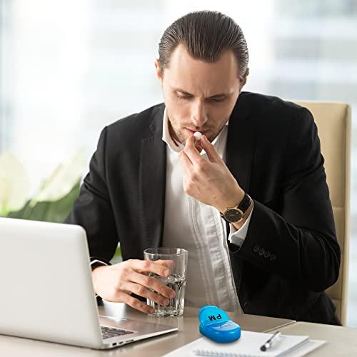 Zubebe 6 Pack Pill Organizer Pocket Small Case Holder AM PM Pill Organizer Portable Two Compartment Pill Case Round Pill Container Travel 2 Times a Day for Vitamin Medication Supplement