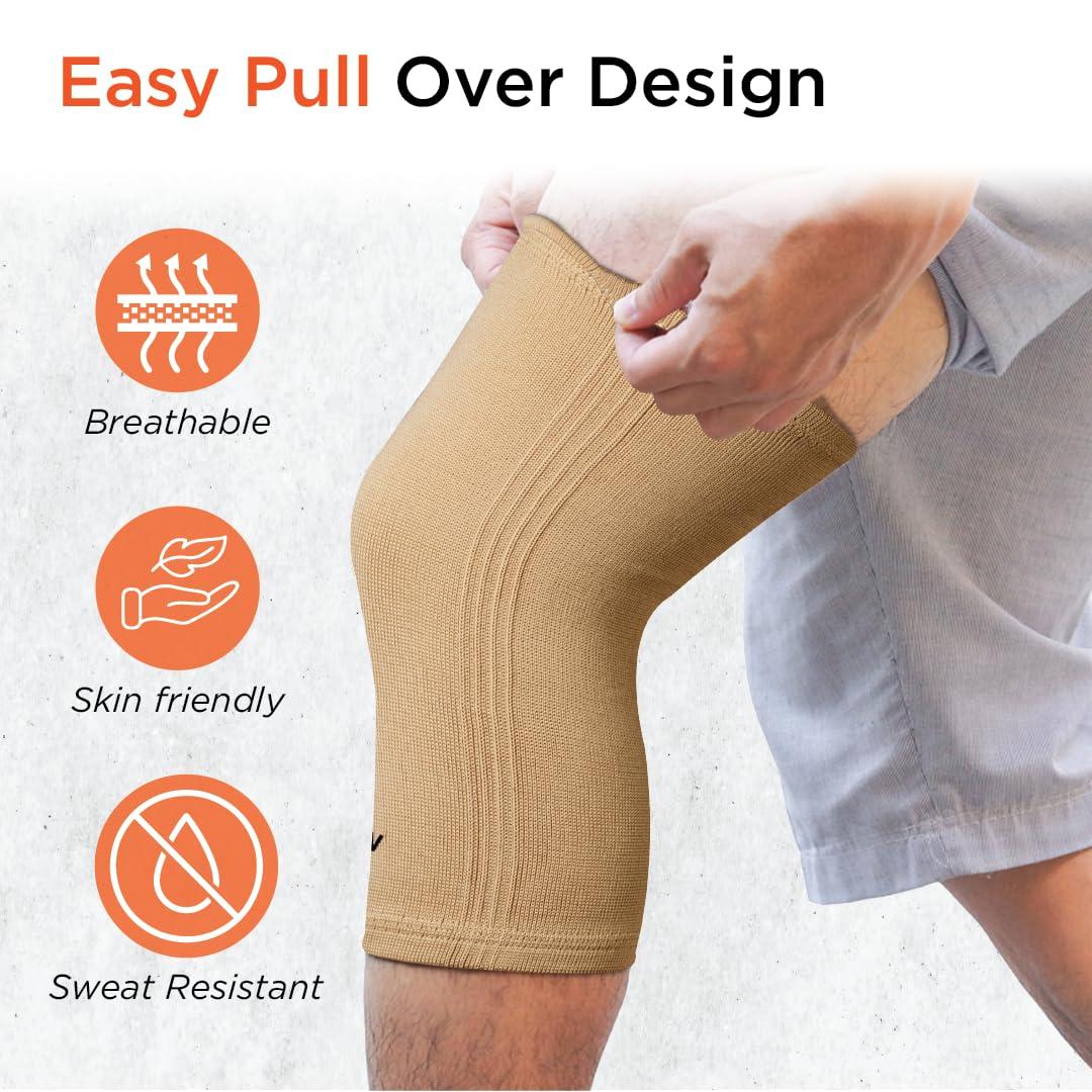Vissco Vissco Tubular Elastic Knee Cap, Knee Support to provide Knee Pain Relief, Knee Cap For Sports, Football, Cricket, Walking And Workout (IN PAIR) - Small (Beige)
