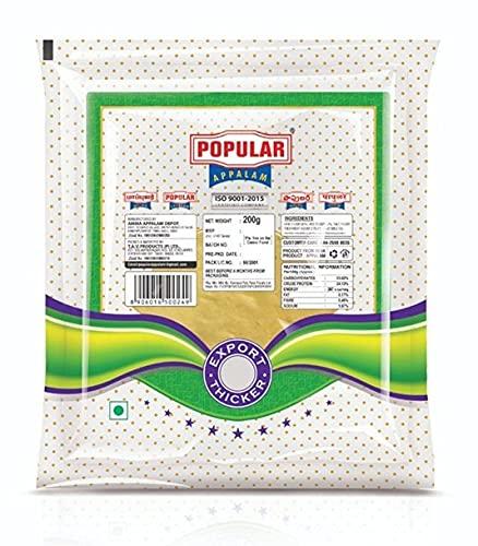 POPULAR APPALAM POPULAR APPALAM Combo Pack- Export Thicker (2 x 200G) & No.1 80G (2 x 80G) Pack of 4 - 560G