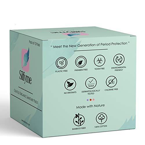 Silfyme Silfyme® Organic Biodegradable Sanitary Pads Made of 100% Organic cotton & Bamboo Fibre - Rash-Free | Plastic Free | Paraben Free | Toxin Free | Chlorine Free - Pack of 12 (All Medium Flow)