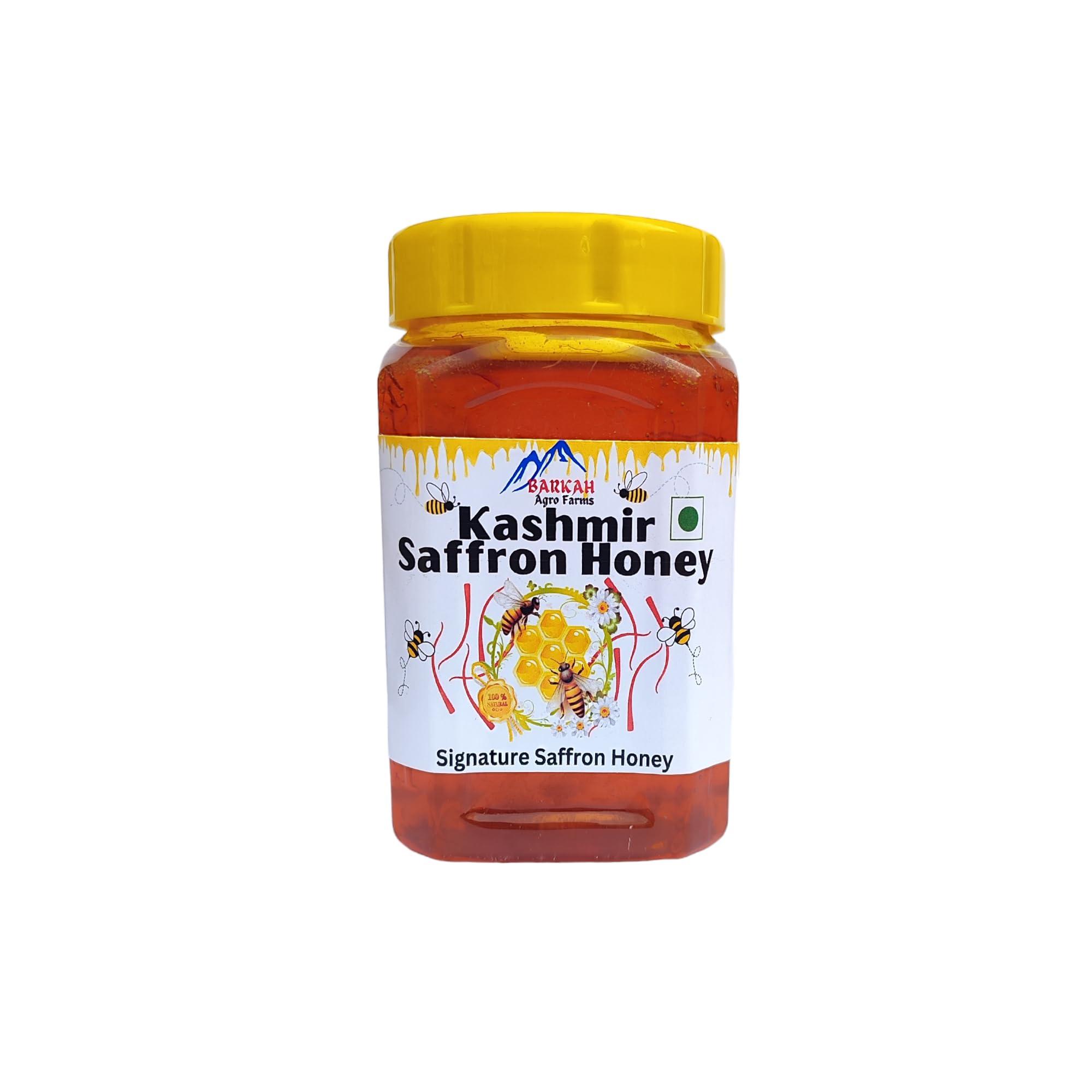 Barkah Saffron Kashmiri Honey - Kashmiri Kesar Honey 1 Kg - Kashmiri Saffron Honey - Kashmiri Kesar Honey - Honey from Kashmir (500gx2) - Natural Kashmiri Saffron Honey 1 Kg