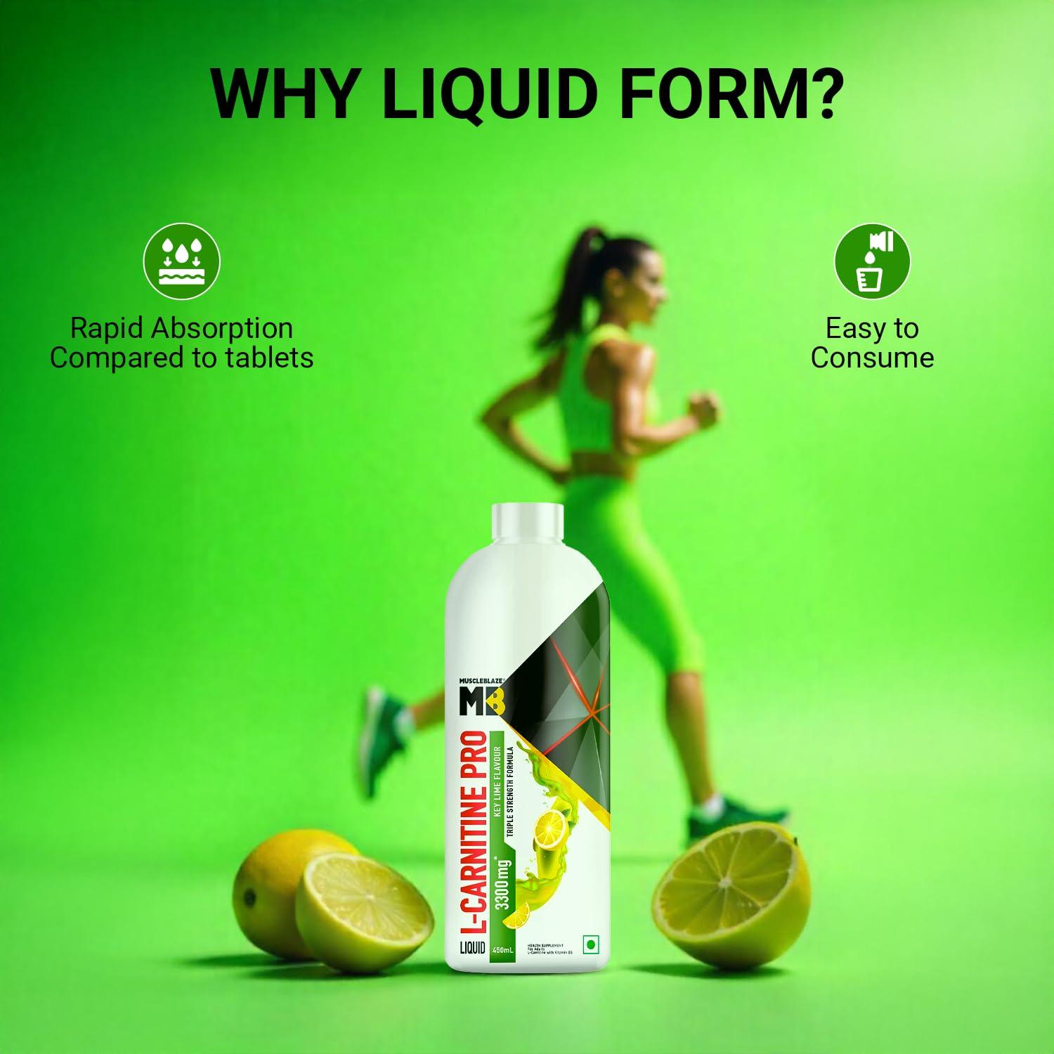 MuscleBlaze MuscleBlaze Liquid L-Carnitine PRO (Key Lime, 450ml) | Triple Strength Formula | 3300mg L- Carnitine
