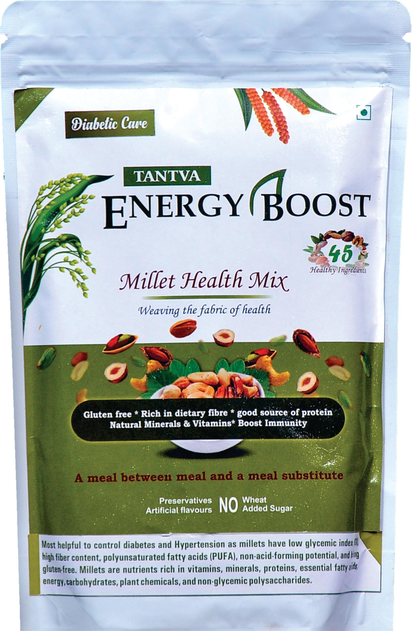Tantva TANTVA Diabetic Care Energy Boost Health Mix | Multi Millet Multi Grain Dry Nuts | With 45 Natural Healthy Ingredients | Gluten Free | Sugar Free | Tasty | Healthy | 500 gms