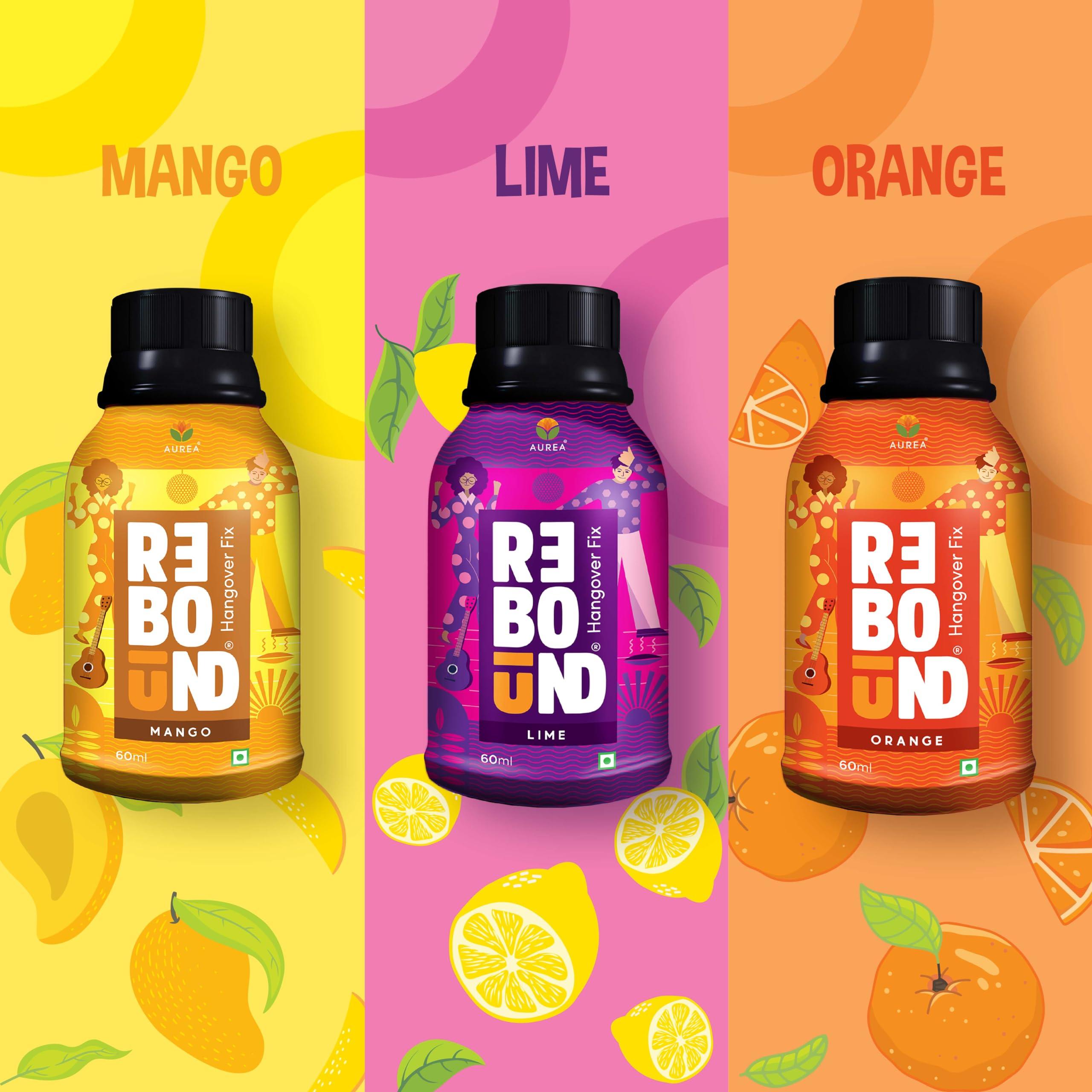 Rebound Rebound Mango Flavor Pack Of 4 (60ml) - Clinically Proven Anti- Hangover Drink | 100% Safe & Vegan | Natural Ingredients | Hangover Free Wake Up Next Day | Pocket Friendly | No Side Effects