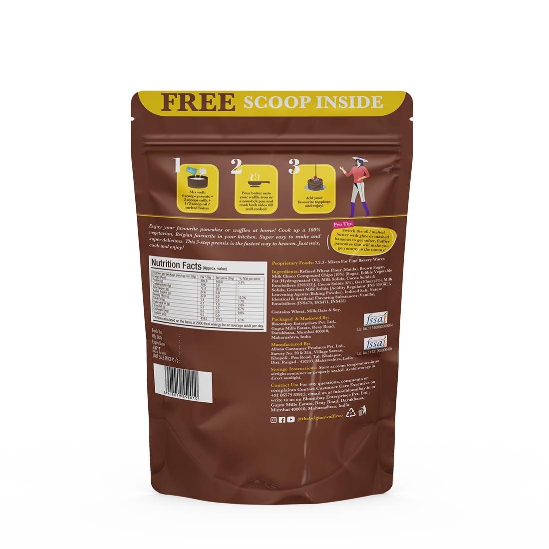 The Belgian Waffle Co The Belgian Waffle Co Chocolate Oats Pancake & Waffle Premix, 100% Vegetarian & Eggless, No Added Preservatives and Organic Non Refined Sugar, Instant Breakfast Mix - 250gm (9 Pancakes Each,Pack of 3)