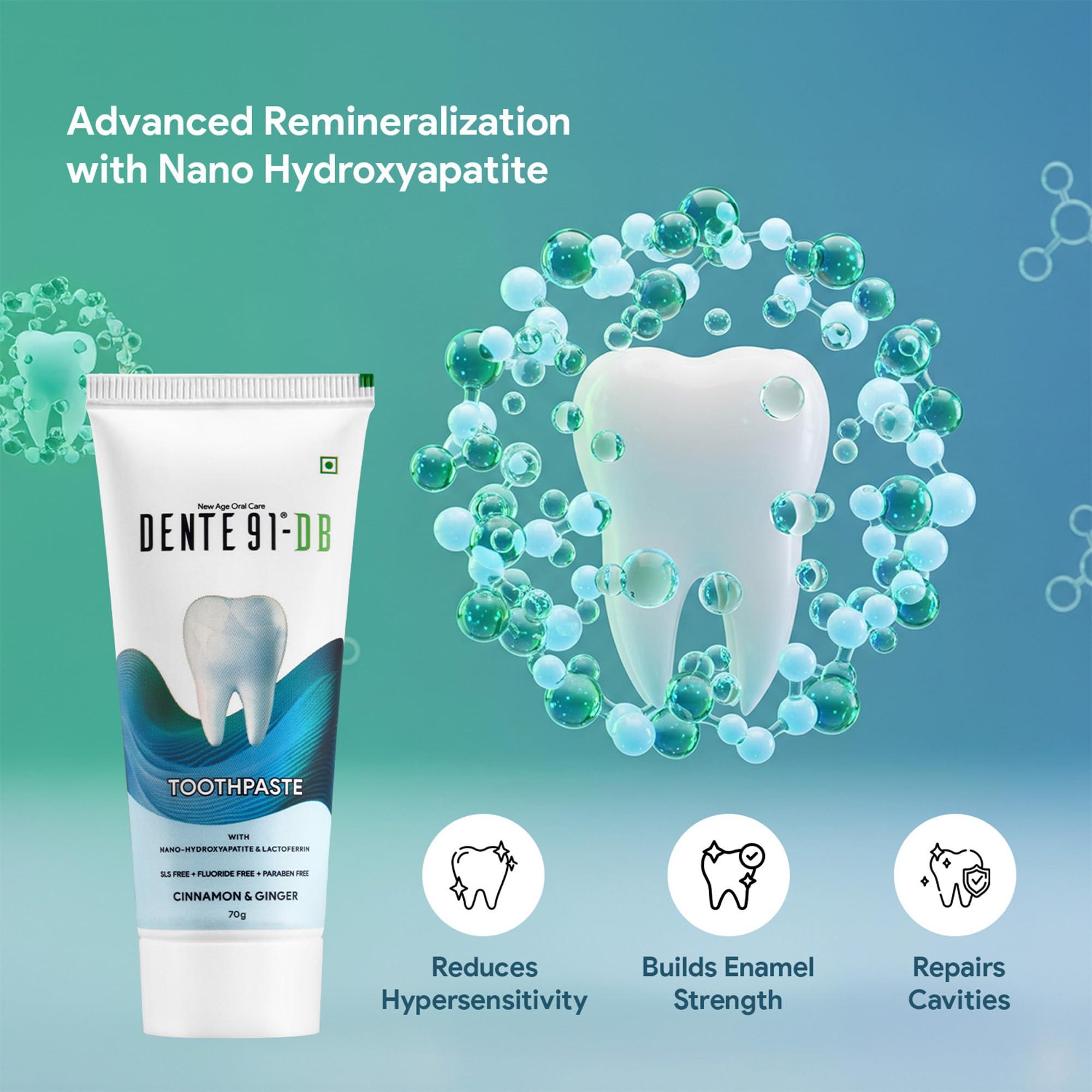 DENTE91 Dente91 DB Toothpaste| Sensitivity Relief | Repairs Cavities | Fights Gum Disease | Reduces Bad Breath | Strengthens Enamel | SLS free | Fluoride free | Paraben free, Pack of 1, 70g